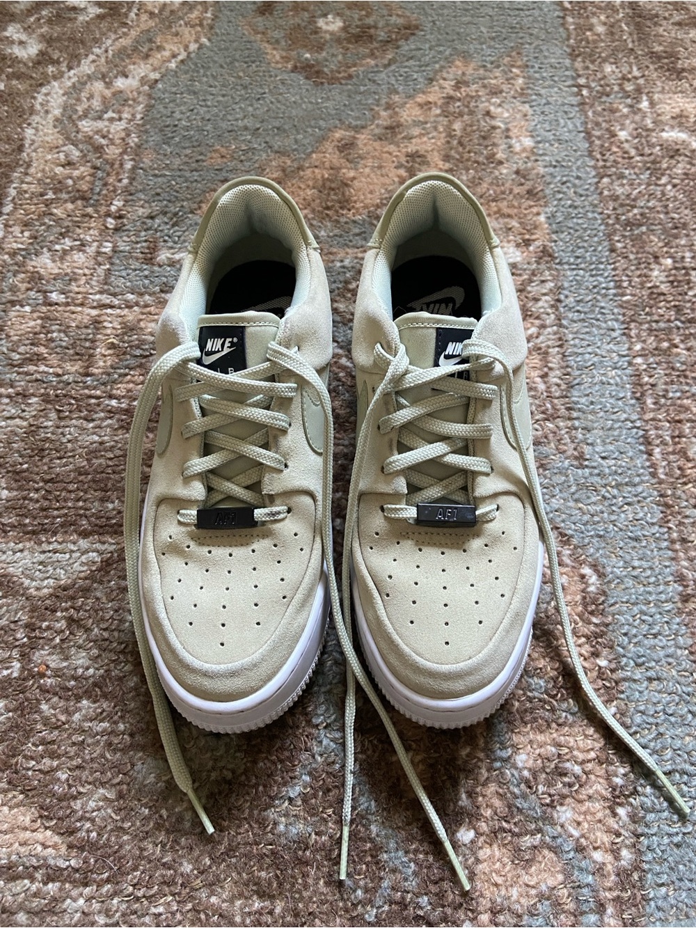 Nike Low Top Air Force 1 Suede Platform Sneakers - sage/lime